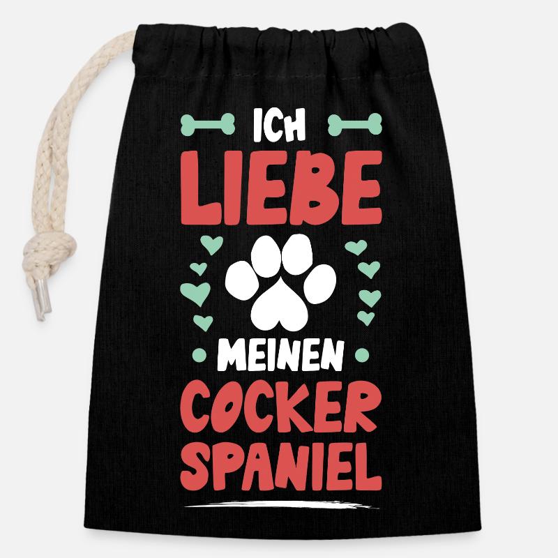 I love my Cocker Spaniel - Closable cotton gift bag (14x20cm) - black