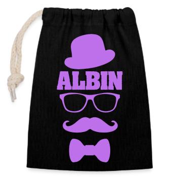 Gift for Albin - Closable cotton gift bag (14x20cm) - black - Front
