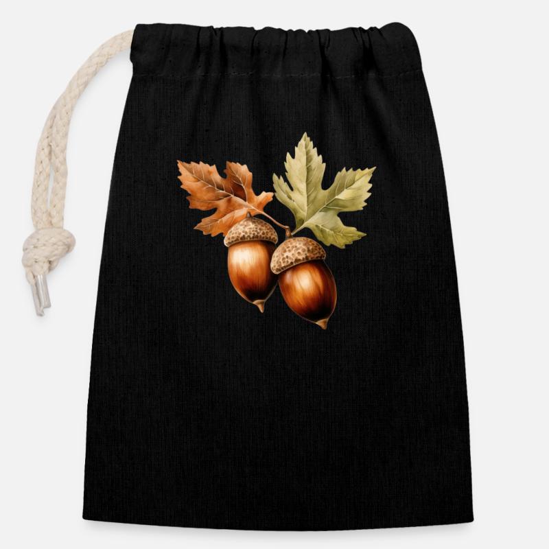 Acorns - Closable cotton gift bag (14x20cm) - black
