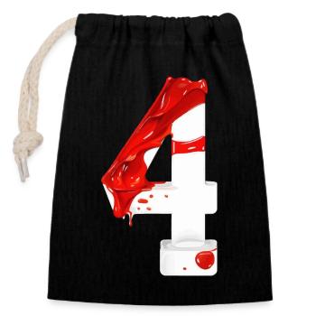 NON. 4 NUMÉRO 4 ROUGE BLANC 4E ANNIVERSAIRE - Sac cadeau en coton avec cordon (14 x 20 cm) - noir - Devant