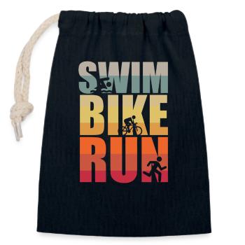 Triathlon, Natation, Cyclisme, Course à pied, Sports - Sac cadeau en coton avec cordon (14 x 20 cm) - bleu marine - Devant
