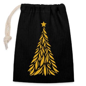 Goldener Tannenbaum - Verschließbarer Geschenkbeutel aus Baumwolle (14x20cm) - Schwarz - Vorne