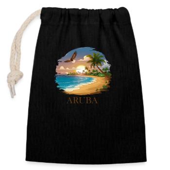 Traumstrand Sonnenuntergang Aruba - Verschließbarer Geschenkbeutel aus Baumwolle (14x20cm) - Schwarz - Vorne