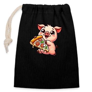 Drôle de cochon pizza dessin animé amateur de pizza - Sac cadeau en coton avec cordon (14 x 20 cm) - noir - Devant