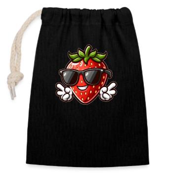 Coole Erdbeere Peace Fruchtig Sommerdesign - Verschließbarer Geschenkbeutel aus Baumwolle (14x20cm) - Schwarz - Vorne