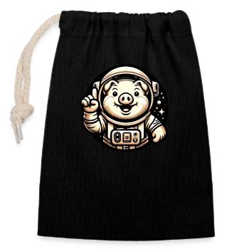 Astronaut Pig Space Universe Cosmonaut - Closable cotton gift bag (14x20cm) - black - Front