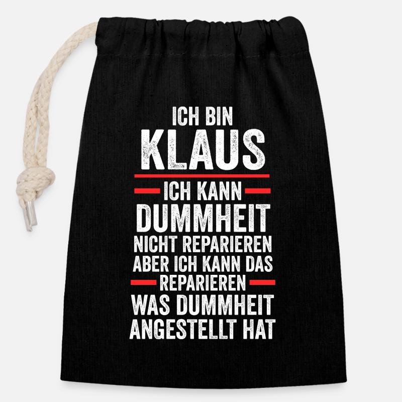 Klaus - Verschließbarer Geschenkbeutel aus Baumwolle (14x20cm) - Schwarz