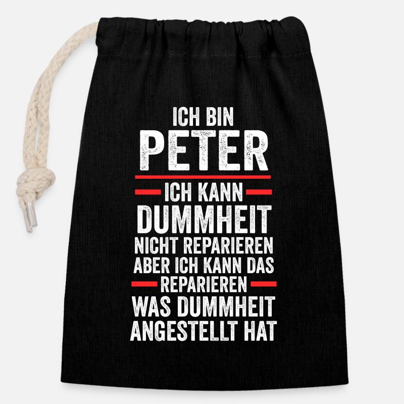 Peter - Verschließbarer Geschenkbeutel aus Baumwolle (14x20cm) - Schwarz