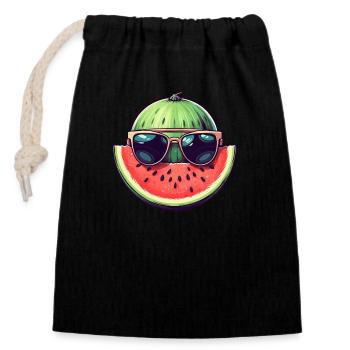 Cool watermelon - design with sunglasses and M - Closable cotton gift bag (14x20cm) - black - Front