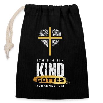 Kind Gottes Gold - Verschließbarer Geschenkbeutel aus Baumwolle (14x20cm) - Schwarz - Vorne