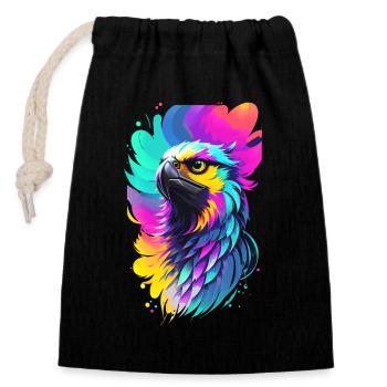 Colorful eagle in splash art style - Closable cotton gift bag (14x20cm) - black - Front