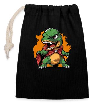 Superhero T-Rex Illustration & Dino Action Graphics - Closable cotton gift bag (14x20cm) - black - Front