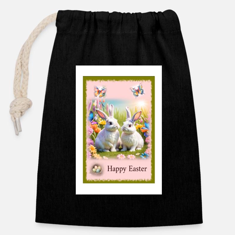 Easter greetings - Closable cotton gift bag (14x20cm) - black