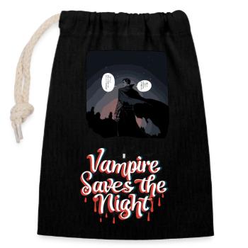 Comic Cutout Style - Vampire Saves the Night - Closable cotton gift bag (14x20cm) - black - Front