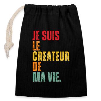Je suis le createur de ma vie cadeau - Sac cadeau en coton avec cordon (14 x 20 cm) - noir - Devant