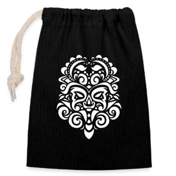 Dessins de tatouage maori expressifs en blanc - Sac cadeau en coton avec cordon (14 x 20 cm) - noir - Devant