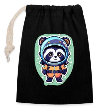 Waschbär Astronaut Illustration - Verschließbarer Geschenkbeutel aus Baumwolle (14x20cm) - Schwarz - Vorne