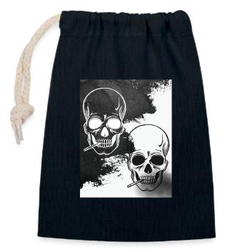 Smoking Skeletton - Verschließbarer Geschenkbeutel aus Baumwolle (14x20cm) - Navy - Vorne