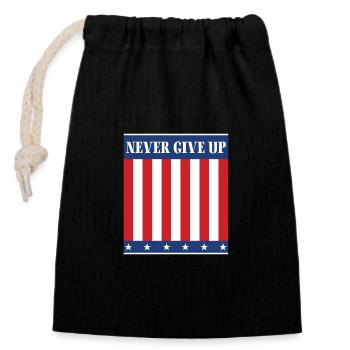 Never give up - Closable cotton gift bag (14x20cm) - black - Front