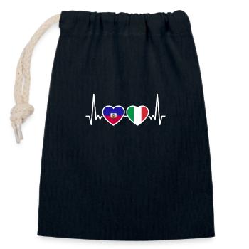 Haiti Italy heartbeat flag Haitian - Closable cotton gift bag (14x20cm) - navy - Front