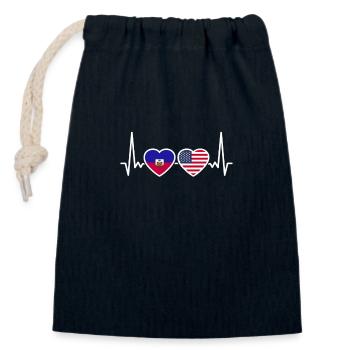 Haiti USA Heartbeat Flag Haitian - Closable cotton gift bag (14x20cm) - navy - Front