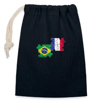 Brazil France Vintage Flag Brazilian - Closable cotton gift bag (14x20cm) - navy - Front
