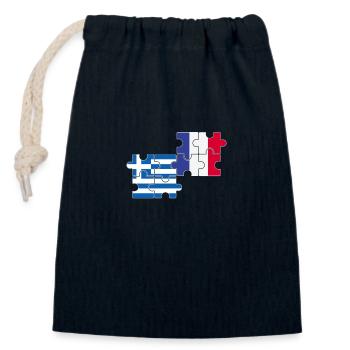 Grèce France Drapeau Français Grec - Sac cadeau en coton avec cordon (14 x 20 cm) - bleu marine - Devant