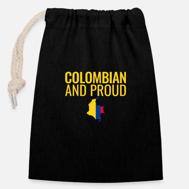 Colombian And Proud Map Colombia Flag - Closable cotton gift bag (14x20cm) - black
