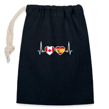 Canada Espagne Vintage Heartbeat Drapeau Canadien - Sac cadeau en coton avec cordon (14 x 20 cm) - bleu marine - Devant