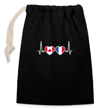Canada France Heartbeat Flag Canadien - Sac cadeau en coton avec cordon (14 x 20 cm) - noir - Devant
