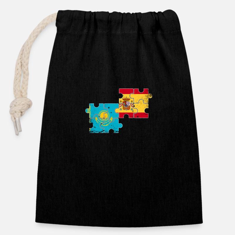 Kasachstan Spanien Vintage Flagge Spanisch Kasache - Verschließbarer Geschenkbeutel aus Baumwolle (14x20cm) - Schwarz