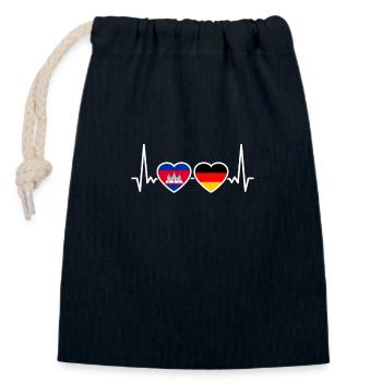 Cambodia Germany Heartbeat Flag - Closable cotton gift bag (14x20cm) - navy - Front