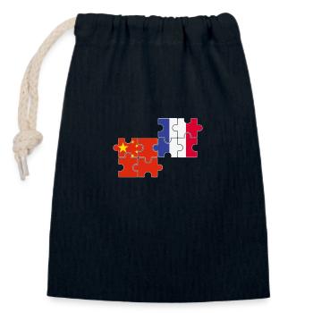China France Flag French Chinese - Closable cotton gift bag (14x20cm) - navy - Front