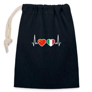 China Italy Heartbeat Flag Chinese - Closable cotton gift bag (14x20cm) - navy - Front