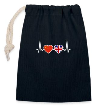 Chine Royaume-Uni Heartbeat Flag Chinois britannique - Sac cadeau en coton avec cordon (14 x 20 cm) - bleu marine - Devant