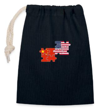 China USA Flag American Chinese - Closable cotton gift bag (14x20cm) - navy - Front
