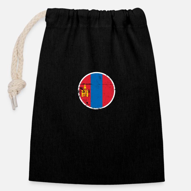 Mongolei Vintage Mongolische Flagge Mongole - Verschließbarer Geschenkbeutel aus Baumwolle (14x20cm) - Schwarz