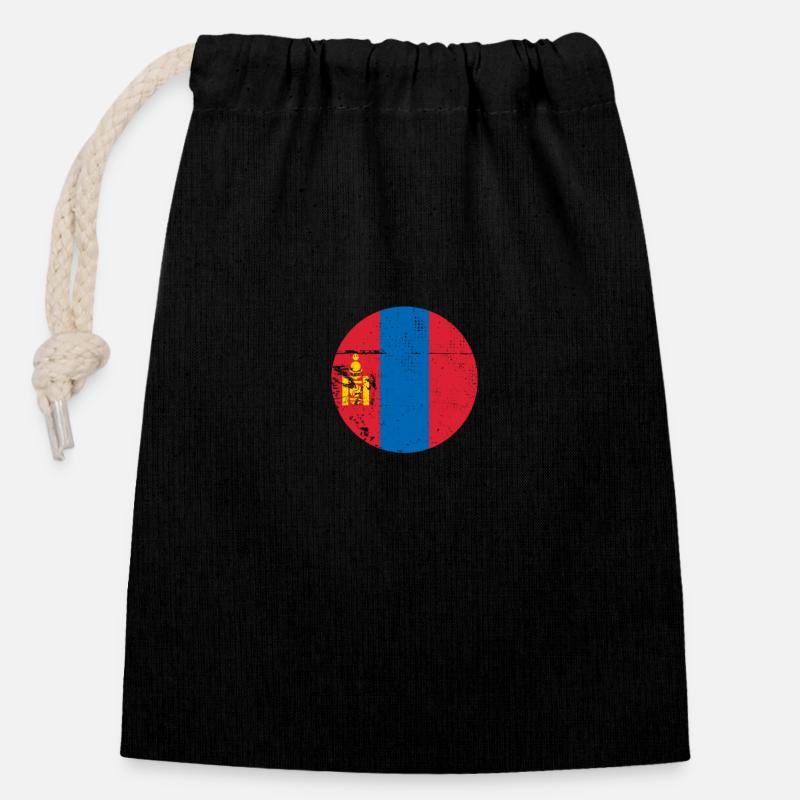 Mongolei Vintage Mongolische Flagge Mongole - Verschließbarer Geschenkbeutel aus Baumwolle (14x20cm) - Schwarz