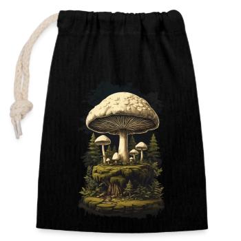 Retro Mushroom Pickers & Growers Mushroom Design - Closable cotton gift bag (14x20cm) - black - Front