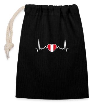 Pérou Heartbeat Drapeau péruvien Péruvien - Sac cadeau en coton avec cordon (14 x 20 cm) - noir - Devant