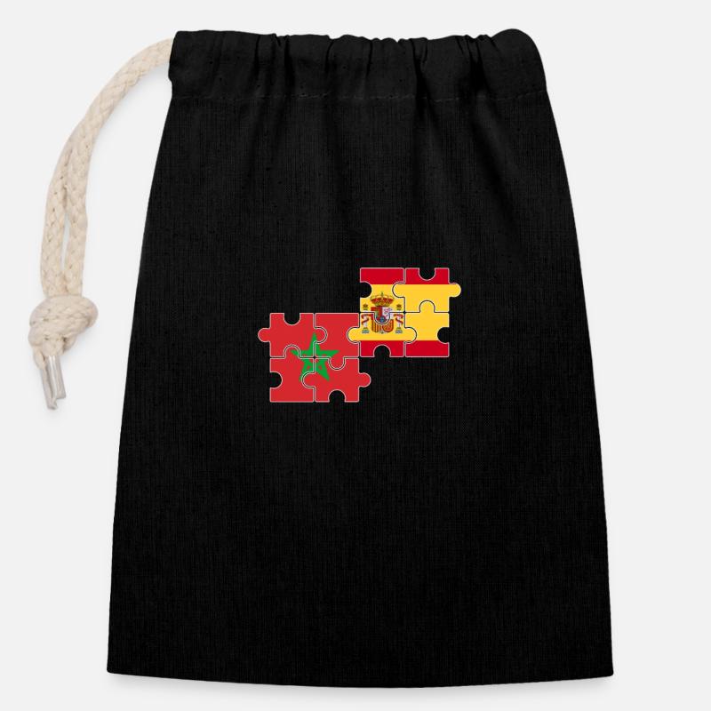 Maroc Espagne Drapeau Espagnols Marocains - Sac cadeau en coton avec cordon (14 x 20 cm) - noir