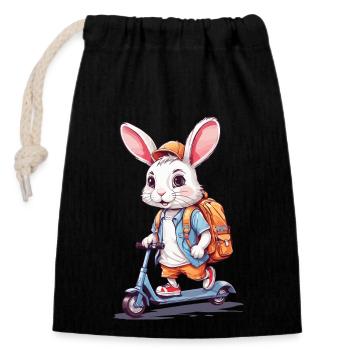Lapin débutant drôle de l’école sur la conception de scooter - Sac cadeau en coton avec cordon (14 x 20 cm) - noir - Devant