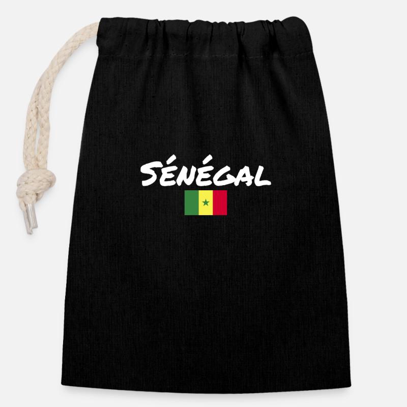 Sénégal Sénégal Drapeau du Sénégal - Sac cadeau en coton avec cordon (14 x 20 cm) - noir
