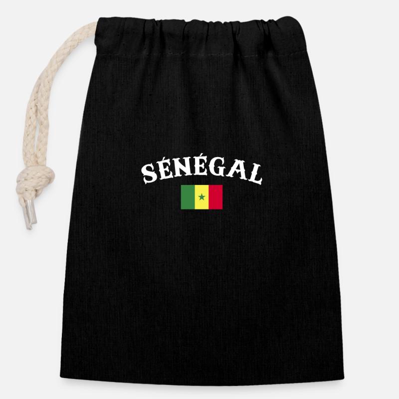 Sénégal Sénégal Drapeau du Sénégal - Sac cadeau en coton avec cordon (14 x 20 cm) - noir