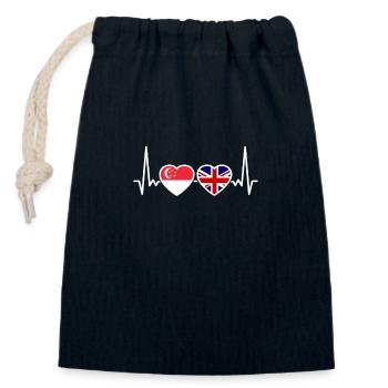 Singapur UK Herzschlag Flagge Singapurisch - Verschließbarer Geschenkbeutel aus Baumwolle (14x20cm) - Navy - Vorne