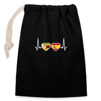 Zimbabwe, Espagne, Heartbeat, Drapeau, Zimbabwéen - Sac cadeau en coton avec cordon (14 x 20 cm) - noir - Devant