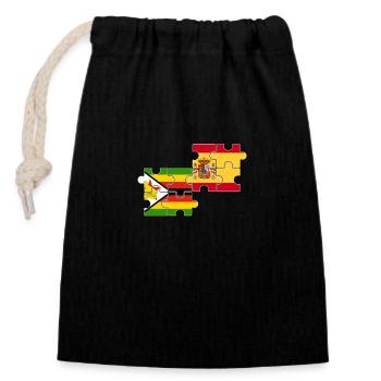 Zimbabwe Espagne Drapeau Espagnol Zimbabwéen - Sac cadeau en coton avec cordon (14 x 20 cm) - noir - Devant