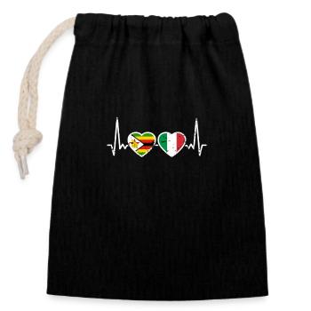Zimbabwe Italie Vintage Heartbeat drapeau - Sac cadeau en coton avec cordon (14 x 20 cm) - noir - Devant