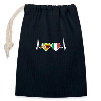 Zimbabwe, Italie, Heartbeat, Drapeau, Zimbabwéen - Sac cadeau en coton avec cordon (14 x 20 cm) - bleu marine - Devant