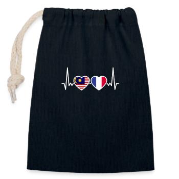 Malaysia France Heartbeat Flag Malaysian - Closable cotton gift bag (14x20cm) - navy - Front